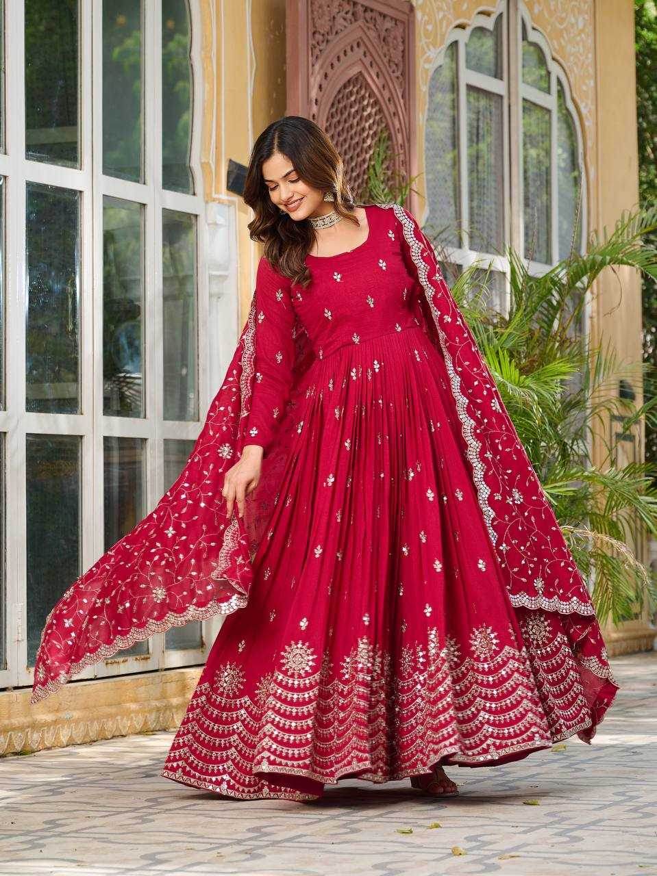 Vichitra Silk Embroidery Long Gowns - MYLUXURY LANE ENTERPRISE